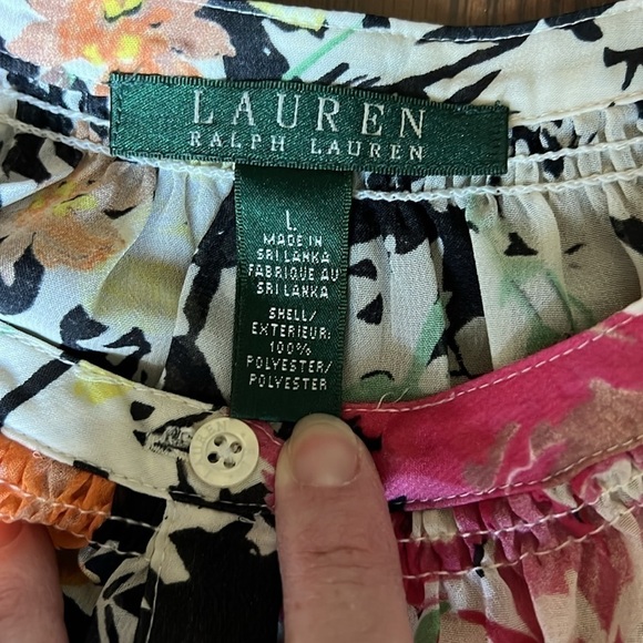 Lauren Ralph Lauren Floral Round Neck Sheer 3/4 Sleeves Shirt Blouse. Size L. - Picture 5 of 5